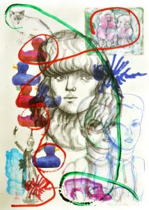 bez tytułu, akryl, tusz, ołówek na papierze, 70x50cm, 2013